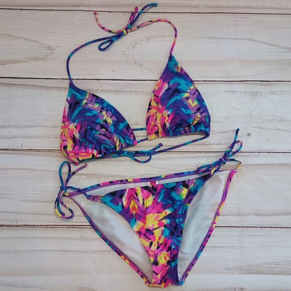 Ocean Pacific Other - Ocean Pacific Womens Bright Neon Abstract Bikini Tie String Top And Bottom XL/L